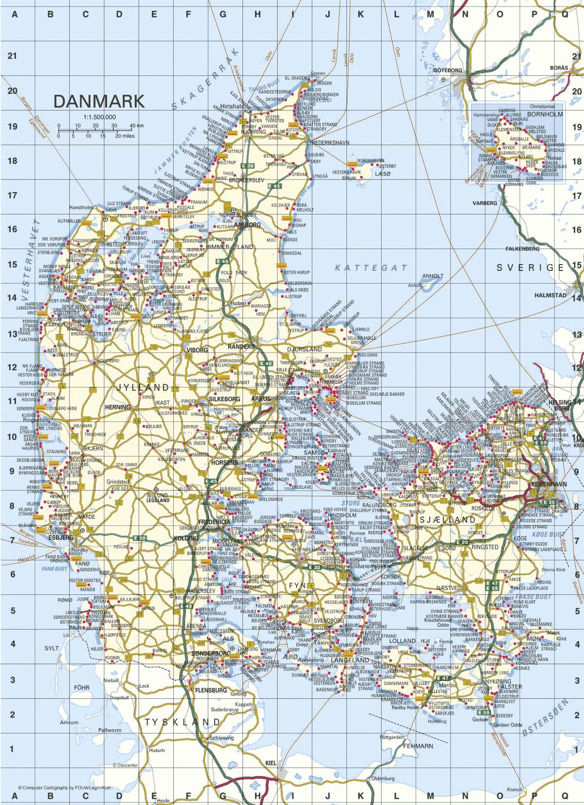 Map with all Coastal Towns in Denmark